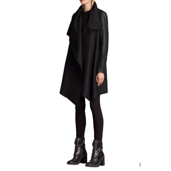 AllSaints Hyde Monument Coat | Kendall Jenner Worn Style | Vegan Leather Sleeves - Picture 2 of 16